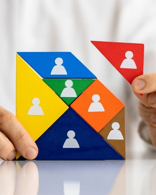 Imagen de Aprende a Estar Bien con Svit Bytka: piezas de puzzle con figuras humanas representan la gestión emocional y counseling, el acompañamiento y el equilibrio personal.