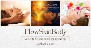 Composición visual de tacto consciente, energía corporal y presencia, imagen que representa la experiencia vivencial de bienestar emocional en la Jornada FlowSkinBody curso de rejuvenecimiento energético