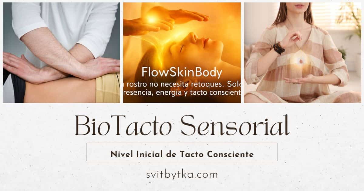 Composición visual de tacto consciente, energía corporal y presencia, imagen que representa la Jornada BioTacto Sensorial: objetivo bienestar emocional.