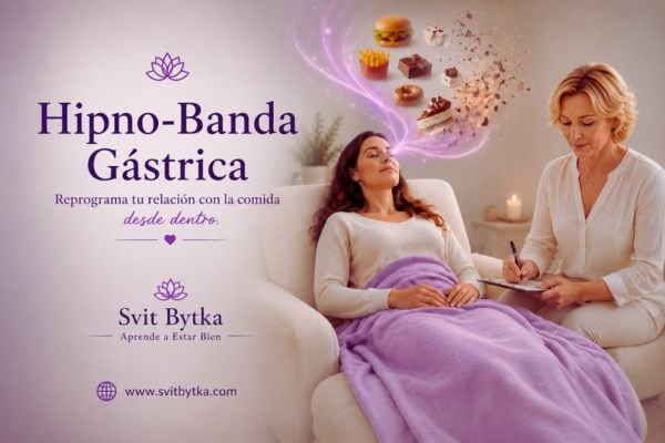 Hipno-Banda Gástrica con Svit Bytka durante sesión de hipnosis guiada orientada a reducir hambre emocional y mejorar la relación con la comida desde regulación subconsciente.