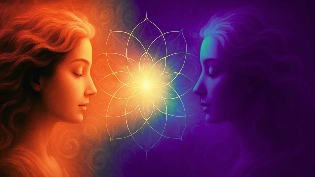 Imagen que representa el bienestar emocional en Aprende a Estar Bien: dos perfiles femeninos unidos por una flor luminosa que simboliza equilibrio y conexión interior. Descubre el eBook Activa tu Magnetismo: libera bloqueos, despierta tu energía y conecta con tu abundancia natural. Empieza hoy tu activación.