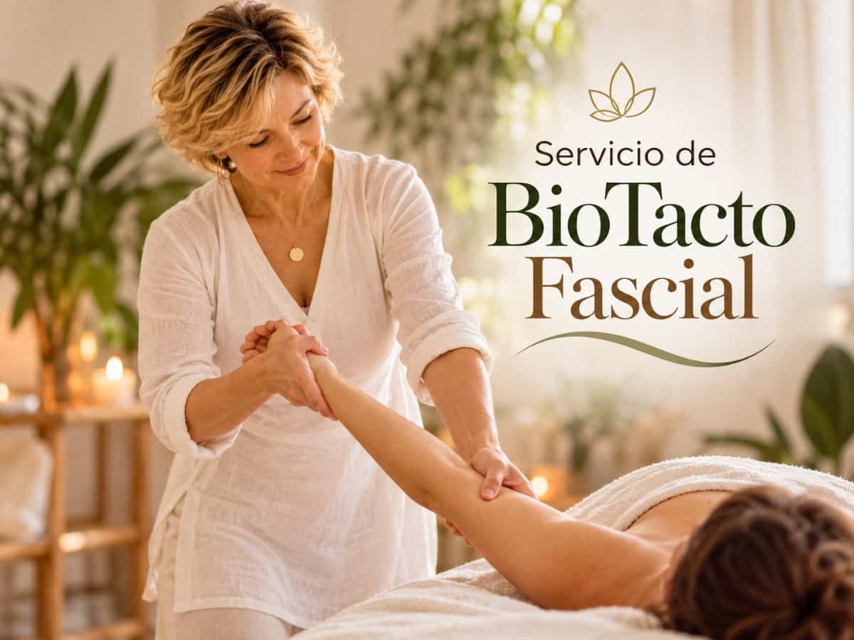 Servicio de BioTacto Fascial con Svit Bytka, realizando un estiramiento del brazo sobre camilla.