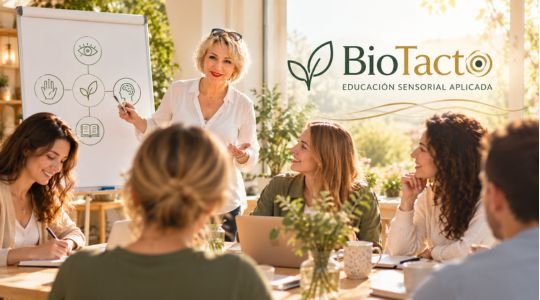 Svit Bytka con blusa blanca dando cursos para potenciar bienestar emocional y la comprensión personal.
