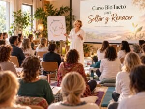 Curso BioTacto para Soltar y Renacer con Svit Bytka impartiendo una formación práctica ante un grupo de participantes.